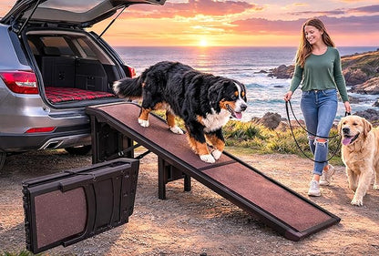 Pet Gear Free Standing Pet Ramp for Cats and Dogs, No Assembly Required, Easy Fold for Storage or Travel, Portable, Holds Up to 300lbs, Coffee Bean