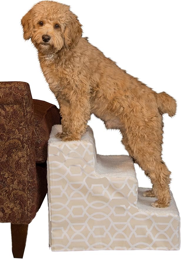 Pet Gear Pet Step III & IV Pet Stairs for Small Dogs and Cats up to 50 pounds, Lightweight, No Tools Required, 13 Colors to Choose from, Tan Trellis Soft Step, 3 Steps