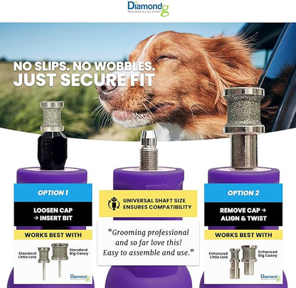 Diamondg Cordless Dog Nail Grinder with Quiet Sound & LED Tip for Large & Small Dogs, 4hrs. Runtime - Electric Dog Nail Trimmer, Heavy Duty Rotary Tool Alternative to Toenail Clippers & Filers