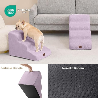 EHEYCIGA Curved Dog Stairs Ramp for High Beds 19.7" H, 4-Step Dog Steps for Small Dogs and Cats, Pet Stairs for High Bed Climbing, Non-Slip Balanced Pet Step Indoor, Lilac