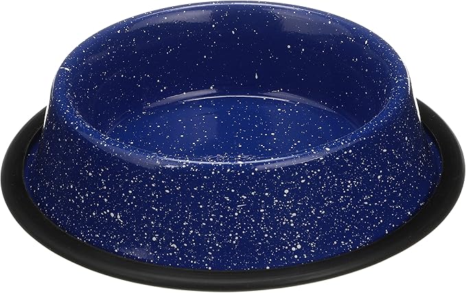 Neater Pet Brands - Outdoor Camping Style Pet Bowl - Enamel Ware Blue Black Granite Colors - Dog Cat No Tip Skid Bowls (16 oz, Blue)