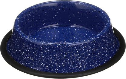 Neater Pet Brands - Outdoor Camping Style Pet Bowl - Enamel Ware Blue Black Granite Colors - Dog Cat No Tip Skid Bowls (16 oz, Blue)