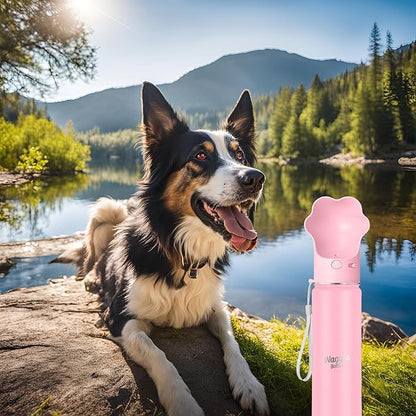 Stainless Steel Dog Travel Water Bottle, Vacuum Insulated Portable Dog Water Dispenser, Drink Cup and Snack Container On The Go, Outdoor Walking, Hiking, Travel (Pink)
