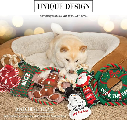 Pavilion - Deck The Paws - 10" Wreath Puppy Dog Toy with Rope Handle K-9 Furry Companion Christmas Present
