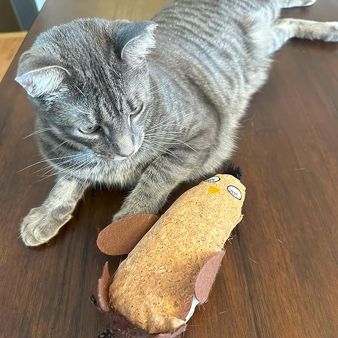 SPOT Corkies Hug N Kick Catnip Cat Toy – Natural Cork and Feathers, Engaging Enrichment for Cats, Promotes Activity, Eases Stress, Ideal for Indoor Pets, Assorted Styles, 1 Piece