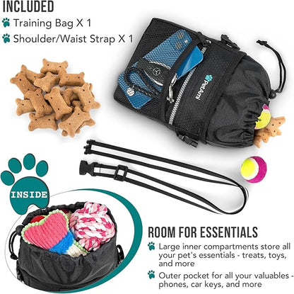 PetAmi Dog Treat Pouch, Pet Treat Pouch For Training, Dog Walking Bag Holder for Kibbles, Pet Food Toy, Dog Trainer Essentials Supplies, Poop Bag Dispenser, 3 Ways to Wear (Black)