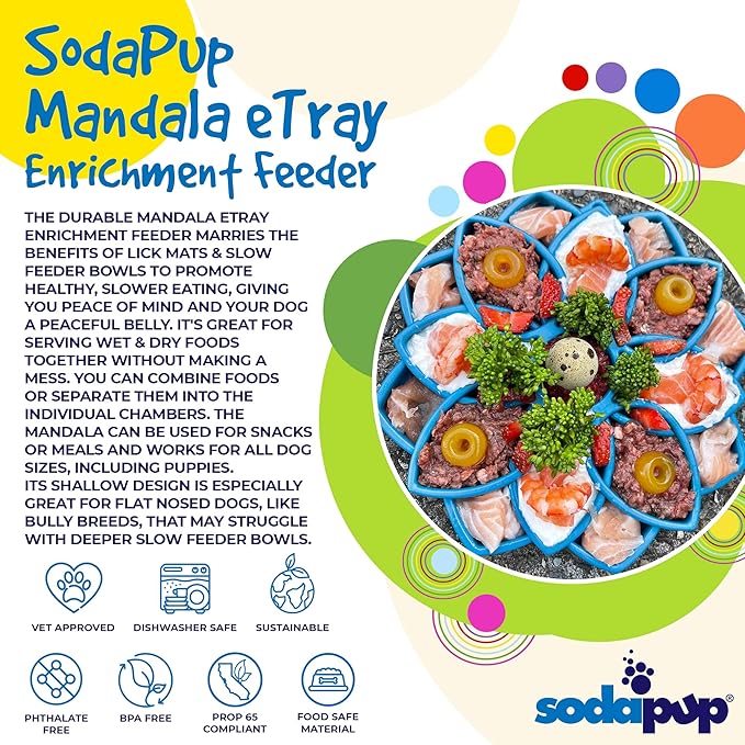SodaPup Mandala eTray – Durable Slow Feeder Tray Made in USA from Non-Toxic, Pet-Safe, Food Safe Material for Mental Stimulation, Calming, Avoiding Overfeeding, Slow Eating, Healthy Digestion & More