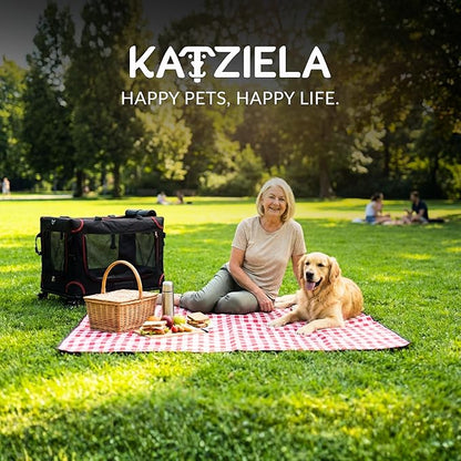 MegaCruze Rolling Pet Carrier for Medium & Large Dogs 25”x17”x20”. Lockable Wheels Zipper Locks Telescopic Handle Breathable Mesh, Removable Wheel Base, Stress-Free Travel Outdoor and Indoor