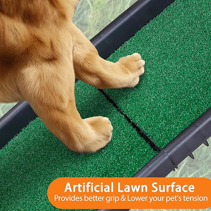 Folding Dog Car Ramps, Dog Steps for Bed, Length Portable Pet Ramp Stairs Step Ladder for Car, Truck,Non Slip Rug Surface, Dog Stairs for Large Dogs Up to 154LB (62 Inch Artificial Grass)