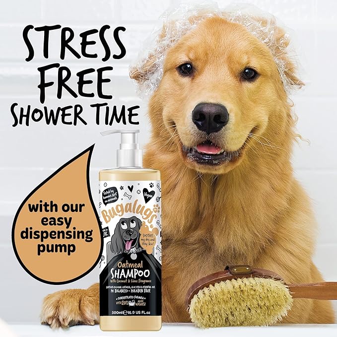BUGALUGS Oatmeal & Aloe Vera Dog Shampoo Dog Grooming Shampoo Products for Smelly Dogs with Fragrance, Oatmeal Puppy Shampoo, Professional Vegan pet Shampoo & Conditioner
