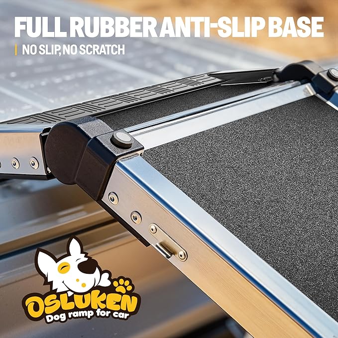Dog Ramp for (200 lbs), Extra L71” W17” Folding Pet Ramp for Large Dogs 90° Adjustable Head, Outdoor Anti-Slip Foldable Dog Car Ramps for SUV Truck Side Door (5 Folded)