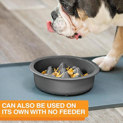 The Niner Slow Feed Bowl - Raised Peaks Slow Down Pets Eating - Fits Elevated Feeders Including Neater Feeder Large Sizes - Gentle on Teeth and Gums - Holds up to 2 Cups (Gunmetal Grey)