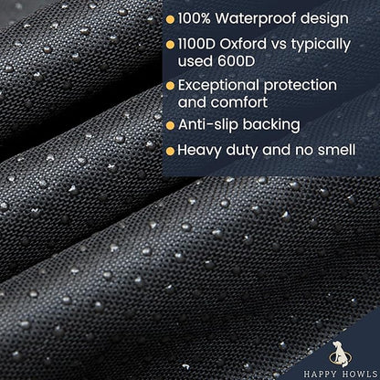 Happy Howls Dog Car Seat Cover - Waterproof Back Seat Cover for Dogs - Headrest & Door Panel Protector - 1100D Fabric with Mesh Window, Zippered Side Flaps, Non-Slip Bottom - 55x67, Universal Fit