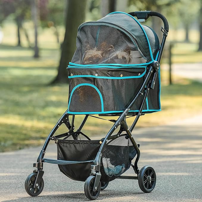 Carlson Pet Stroller, Includes 360 Degree Front Wheel Swivel, Rear Wheel Breaks, Reflective Trim, Mesh Panels, Umbrella and Mesh Canopy, Folds Easily to a Fraction of its Size,Black