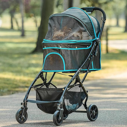 Carlson Pet Stroller, Includes 360 Degree Front Wheel Swivel, Rear Wheel Breaks, Reflective Trim, Mesh Panels, Umbrella and Mesh Canopy, Folds Easily to a Fraction of its Size,Black