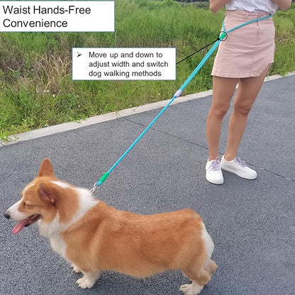 Hands Free Dog Leash,Adjustable Bungee Waist & Crossbody Leash with Comfortable Handle,Heavy Duty Nylon Rope for Small to Large Dogs,Safety Lock for Running,Hiking,Walking (Green)
