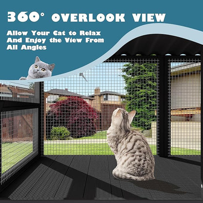MAGIC UNION Cat Catio, Cat Windows Perch for Large Indoor Cats - Expandable Wooden Windows Box Enclosure, Waterproof Window Hammock for Safely Enjoying The Outdoor Sights (Black, 82.6" L)