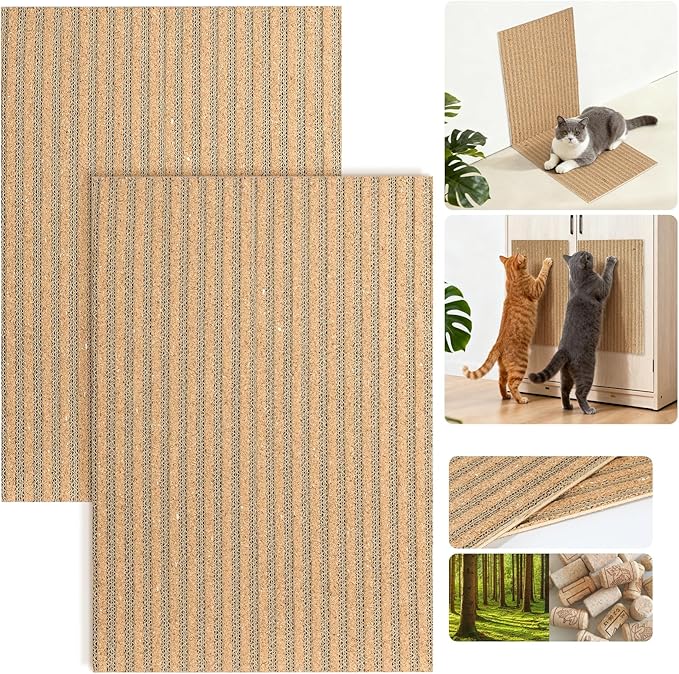 Natural Cork cat Scratch pad for Cats-cat scratchers for Indoor-cat Scratching-cat Scratcher Furniture for Wall & Floor - cat Scratching Posts ardboard Blend, No Mess Splinters Easy Clean-2 Pack