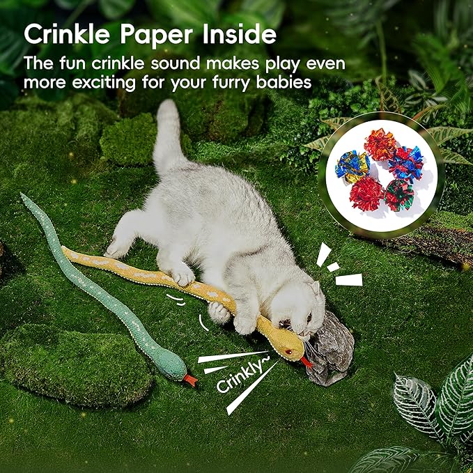 Potaroma Cat Toys Realistic Snake Catnip Crinkly Sound Toy 2 Pcs for Halloween, Mesh Fabric for Teeth Cleaning, Interactive Kicker Toys for Indoor Kitten Exercise 20 Inches