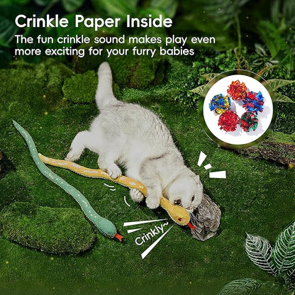 Potaroma Cat Toys Realistic Snake Catnip Crinkly Sound Toy 2 Pcs for Halloween, Mesh Fabric for Teeth Cleaning, Interactive Kicker Toys for Indoor Kitten Exercise 20 Inches