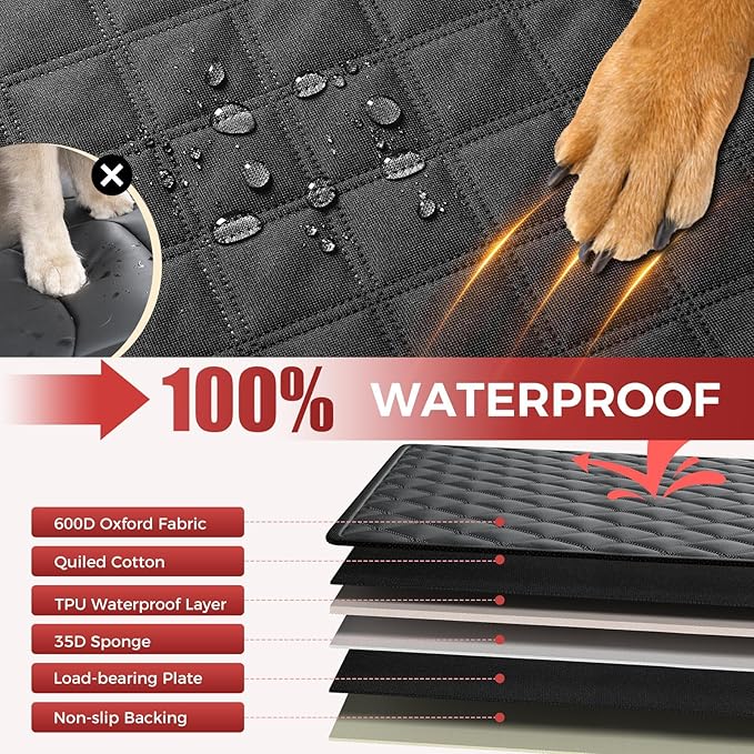 2-Layer Dog Car Seat Cover for Back Seat with Dog Bed Mats, Hard Bottom Car Seat Protector, Anti Scratch Backseat Extender and Travel Pet Bed, Waterproof Hammock in Car, for Car/SUV/Small Truck
