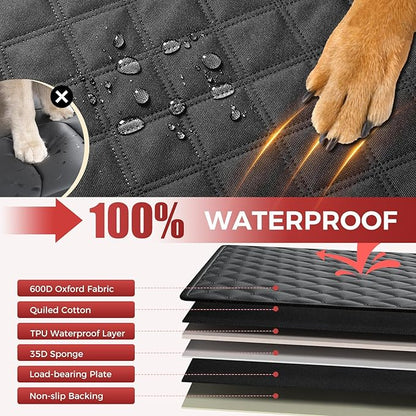 2-Layer Dog Car Seat Cover for Back Seat with Dog Bed Mats, Hard Bottom Car Seat Protector, Anti Scratch Backseat Extender and Travel Pet Bed, Waterproof Hammock in Car, for Car/SUV/Small Truck