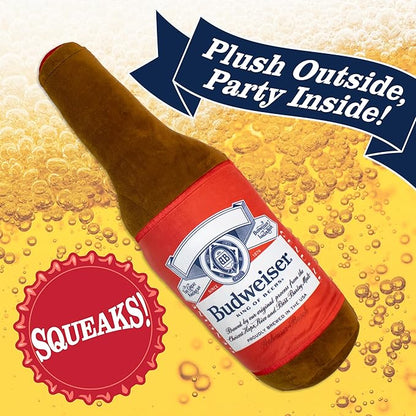 design LAB, Inc. Budweiser Beer Dog Toy | Official Merchandise Beer Bottle Squeaky Plush Toy for Dogs | 17 inch XL Extra Large Novelty Dog Toys for Fun and Fetch