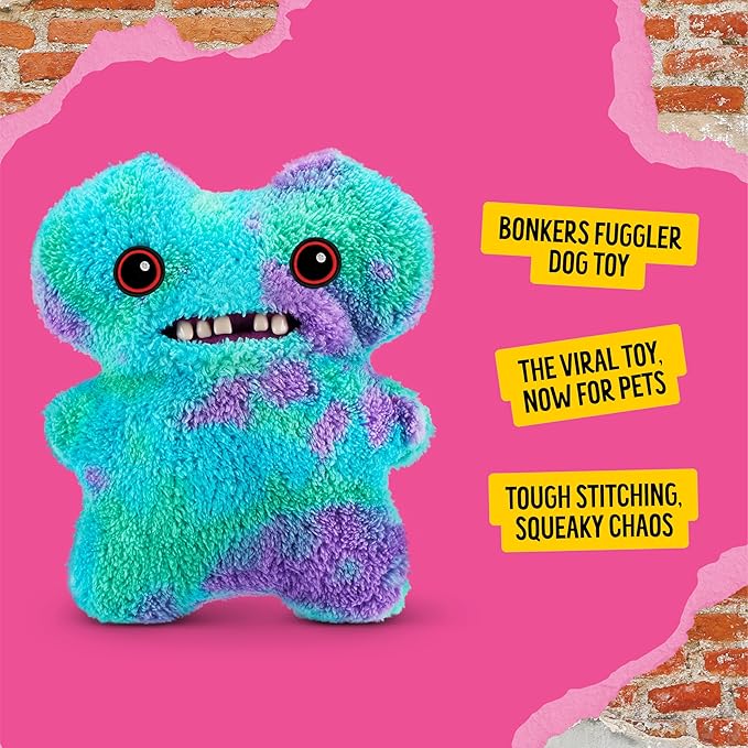 Bonkers Fuggler Gap Tooth Mcgoo Squeaky & Plush Dog Toy for Playtime, Blue, 8 inches