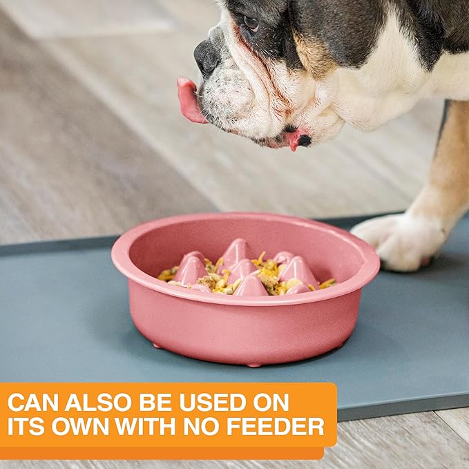 The Niner Slow Feed Bowl - Raised Peaks Slow Down Pets Eating - Fits Elevated Feeders Including Neater Feeder Large Sizes - Gentle on Teeth and Gums - Holds up to 2 Cups (Pink)