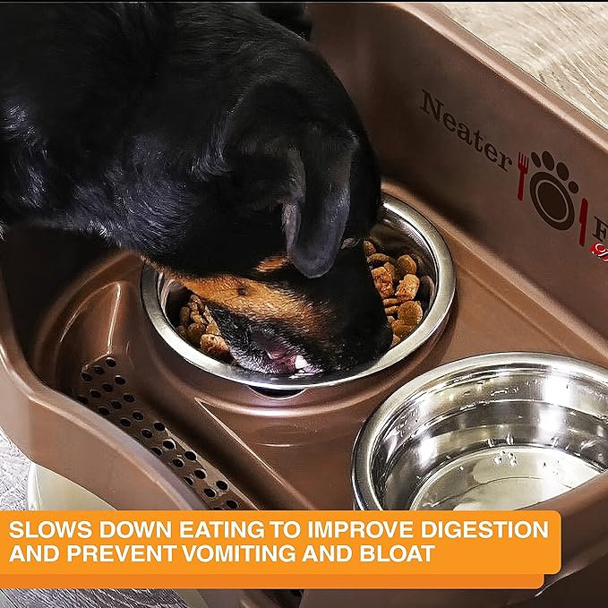 Neater Feeder Deluxe Medium Dog with Leg Extensions and Slow Feed Bowl, Gunmetal