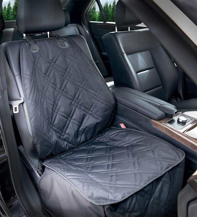 Bulldogology Front Car Seat Covers for Dogs - Heavy Duty Seat Cover for Cars, Trucks, Vans, and SUVs - 100% Waterproof Front Seat Cover - Passenger Car Seat Cover for Front Seat (Black)