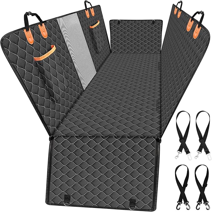 XHRING Dog Seat Cover Back Seat Truck for Ford F150 F250 F350 Super Duty/GMC Sierra/Chevy Silverado/Ram 1500 2500 3500, Waterproof & Scratchproof Back Seat Pet Cover for Pickup Truck Black Orange
