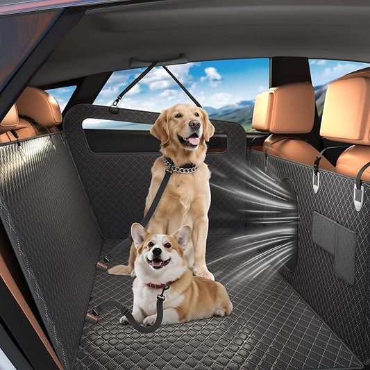 Dog Car Seat Cover – Waterproof Scratch Proof Pet Hammock with Heavy Duty Oxford Fabric Nonslip Backing Soft Padding Easy to Clean Universal Fit for Cars SUVs and Trucks Travel Protection
