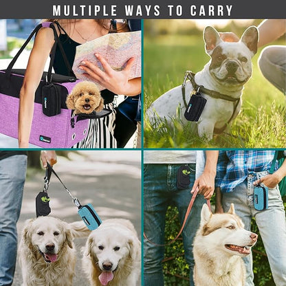 PetAmi Dog Poop Bag Holder & Waste Bag Dispenser with Clip-On Pouch Includes 1 Roll of Pet Waste Bags Portable Dog Walking Accessories for Leash, Belt or Backpack, Black