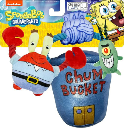 design LAB, Inc. Spongebob Squarepants Official Merchandise | Plush Dog Toys with Tug Rope & Squeakers | Nesting Toy Set of 3 | Plankton, Mr. Krabs & Iconic Chum Bucket