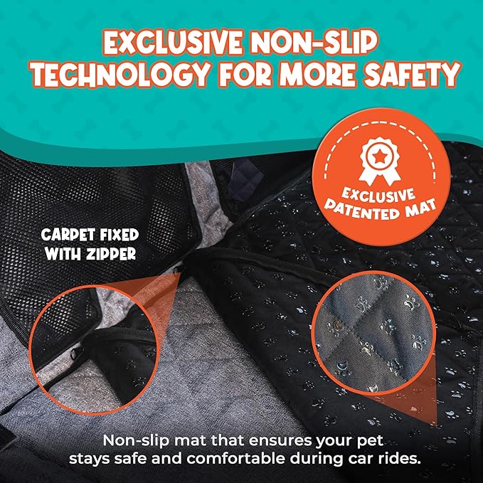 Back Seat Extender for Dogs, Dog Car Seat Cover for Back Seat - No-Slip 600D Waterproof Hammock, Exclusive Large Space Hard Bottom Seat Bed Holds 330 Ibs, Dog Accessories, Dog Bed for Car - Gray