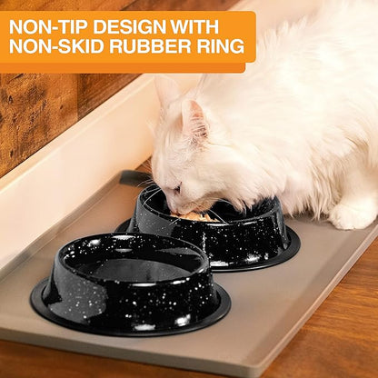 Neater Pet Brands - Outdoor Camping Style Pet Bowl - Enamel Ware Blue Black Granite Colors - Dog Cat No Tip Skid Bowls (32 oz, Black)