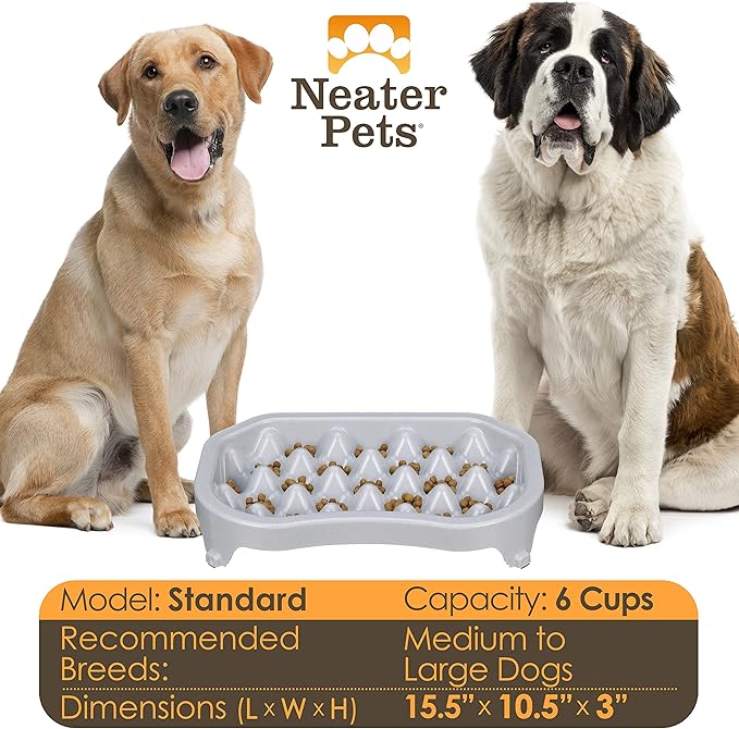 Neater Pet Brands Neater Slow Feeder Dog Bowls, Slows Down Fast Eaters to Help Digestion & Prevent Overeating, Non-Slip Dog Bowl, BPA-Free, Holds 6 Cups of Food for Medium to Large Breed Dogs or Puppy