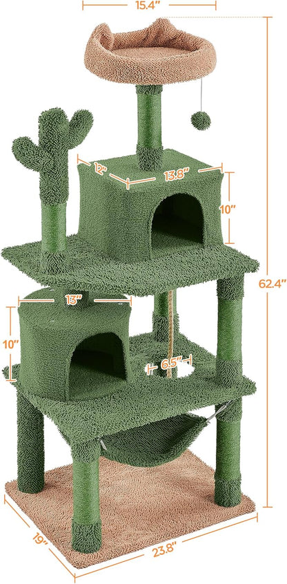 Yaheetech Cactus Cat Tree for Indoor Cats, 62in Cat Tower with Scratching Posts, Hammock & Dangling Ball, Multi-Level Condo Activity Center Furniture