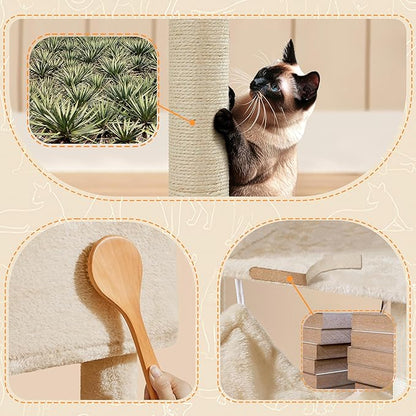 Yaheetech 64.5in Cat Tree Cat Tower Scratching Post, Plush Cover Cat Condo Bed Furniture with Hammock, Platform, Perch for Extra Large Cats as Playing House
