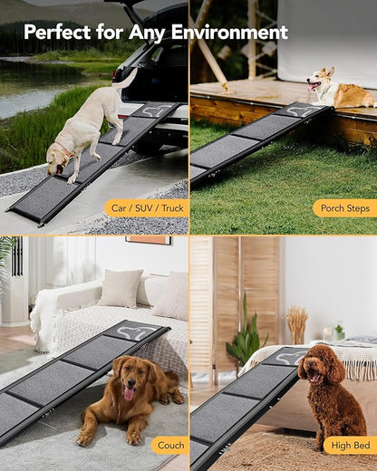 PetThem Upgraded Dog Ramp for Car 71'' X-Long & 19.7" Wider Folding Dog Ramps for Large Dogs with Non-Slip Rug Surface Portable Doggy Ramps for SUV Car & Truck, Up to 250 LBS