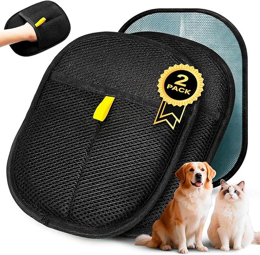2 Pack PET Hair Remover Gloves – Electrostatic Dog & Cat Hair Removal Glove, Reusable Pet Fur Remover for Couch, Furniture, Clothes & Car Seats, Lint Remover Tool, Animal Hair Remover Cleaning Mitt