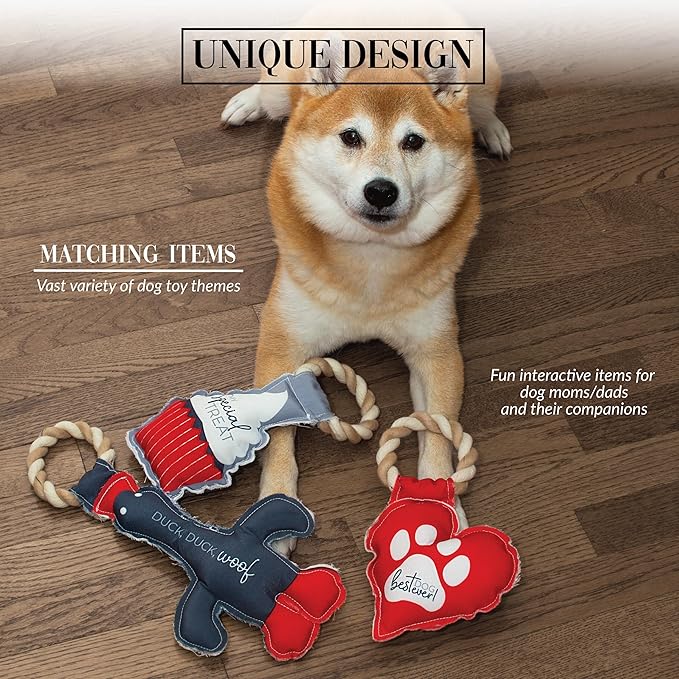 Pavilion - Best Dog Ever! - 9.5" Heart Puppy Dog Toy with Rope Handle K-9 Furry Companion Valentine's Day Gift Christmas Birthday Present