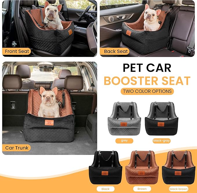 Dog Car Seat for Medium Dogs Up to 35lbs, Pet Booster Seat with 2 Safety Belts, Detachable Washable, Non-Slip Stable Base, Portable Puppy Car Seat for Travel & Outdoor Daily Use