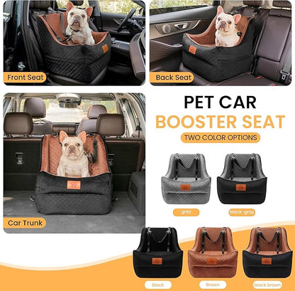 Dog Car Seat for Medium Dogs Up to 35lbs, Pet Booster Seat with 2 Safety Belts, Detachable Washable, Non-Slip Stable Base, Portable Puppy Car Seat for Travel & Outdoor Daily Use