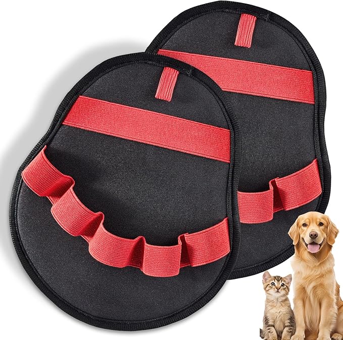 2pcs Pet Hair Fur Removal Mitt Glove for Cats Dogs 5-Finger Electrostatic Reusable Pet Hair Remover Brush Tool for Couch Furniture Carpet Laundry Clothing (Red)