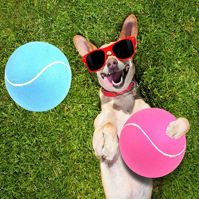 Giant Tennis Ball for Dogs of 2 Pack - 9.5 inch Pink and Blue Large Dog Toy Inflatable Multipurpose Jumbo Tennis Ball Toys for Kids Interactive Play Outside Inside Training