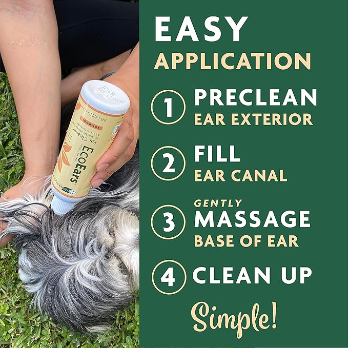 Vet Organics EcoEars Dog Ear Cleaner – Natural Formula for Odor & Wax Buildup – Gently Cleans Dog Ears – 8 oz 2pack