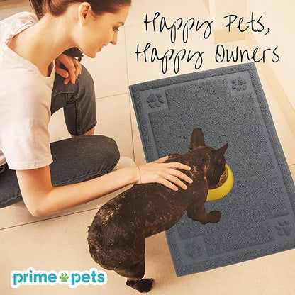 Prime Pets Pet Feeding Mat for Large Dogs and Cats, 24”x 16”, Flexible and Waterproof Dog Food Mat for Food and Water Bowl, Dog Bowl Mat with Non Slip Backing for Floor, Grey