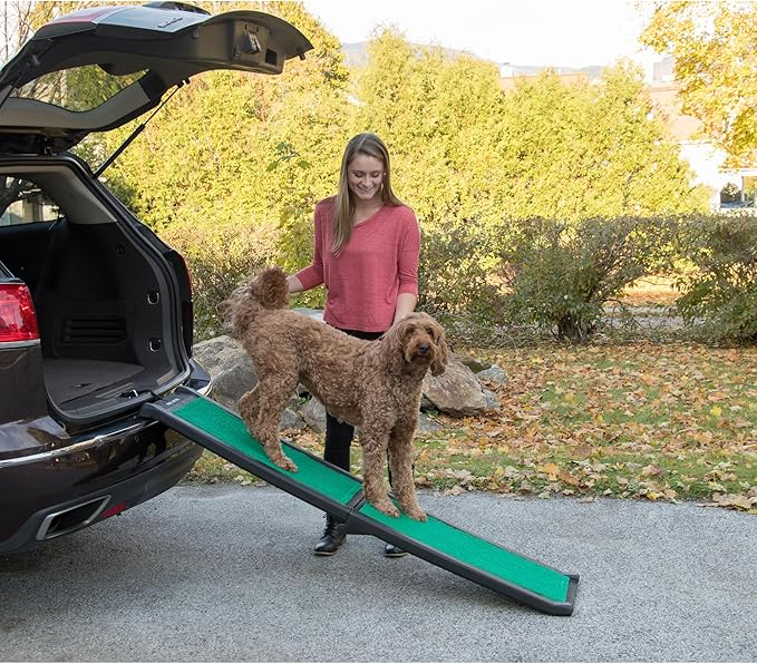 Pet Gear Travel Lite Ramps for Dogs and Cats, Compact Easy-Fold, Lightweight and Portable, Built-in Carry Handle, Supports 150lbs, Size 66" x 16", Emerald- supertraX